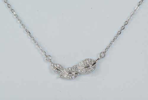 Sterling Silver/CZ 3 Graduated Leaf Necklet
